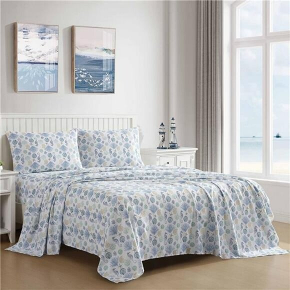 Beatrice Coastal Queen Sheet Set Soft Microfiber Deep Pocket Bedding Beach - Picture 3 of 7